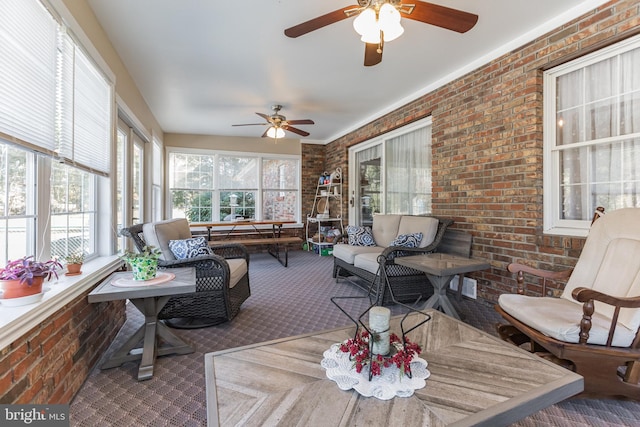 220 Robinson Rd, Salem, NJ 08079 - sunroom / solarium featuring ceiling fan, brick wall, an outdoor living space, and healthy amount of natural light