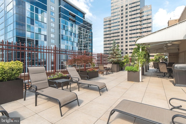 1900 John F Kennedy Unit 2002, Philadelphia, PA 19103 - view of patio / terrace with a ceiling fan and a view of city