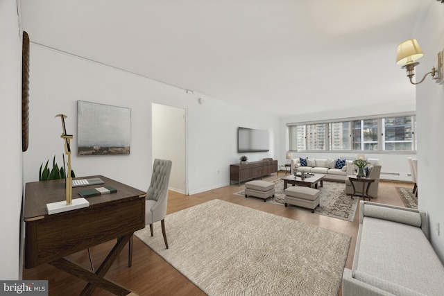 living room with hardwood / wood-style flooring