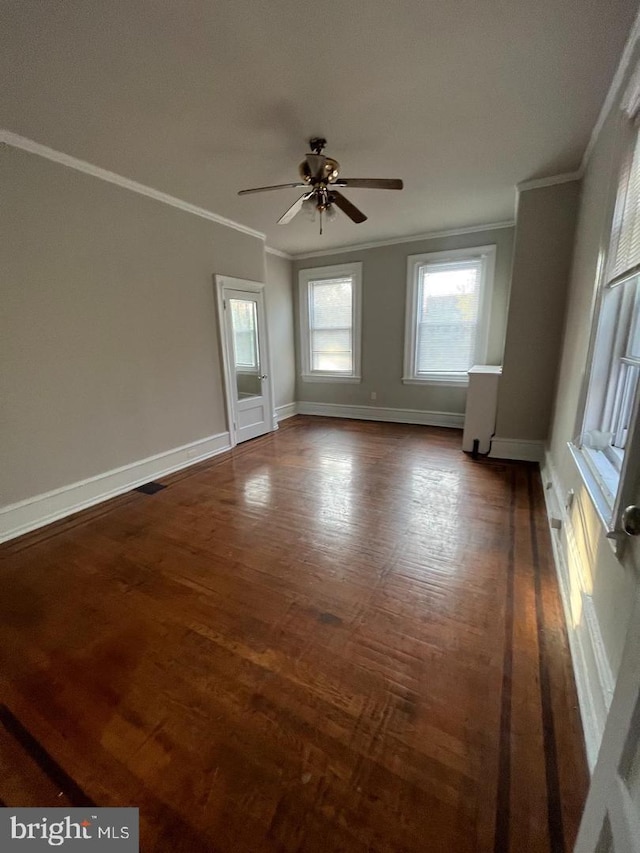 5122 N Broad St, Philadelphia, PA 19141 - unfurnished room featuring ornamental molding, ceiling fan, and dark wood-type flooring