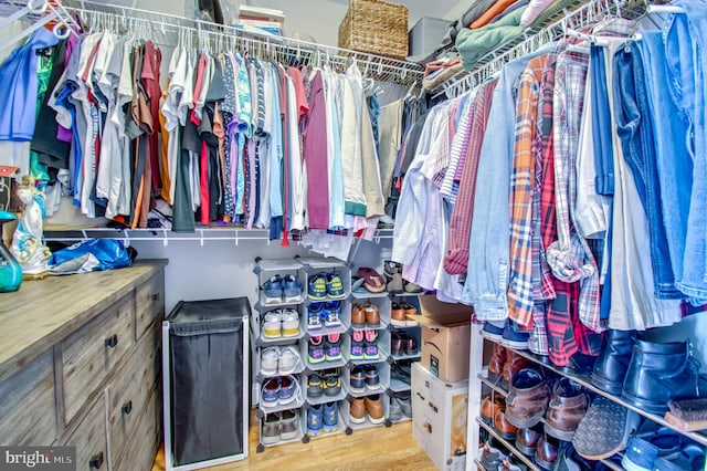 walk in closet with wood-type flooring