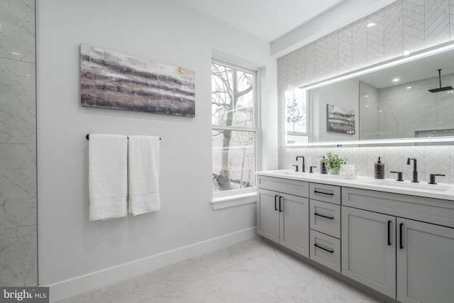 bathroom featuring vanity and walk in shower