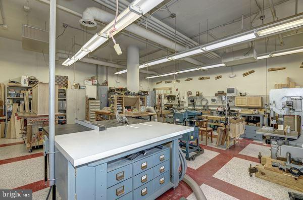 interior space featuring a workshop area