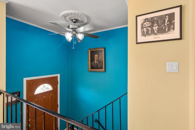 1022 Tyler Ave, Annapolis, MD 21403 - staircase with ceiling fan and crown molding