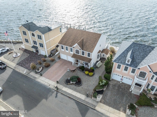 bird's eye view featuring a water view