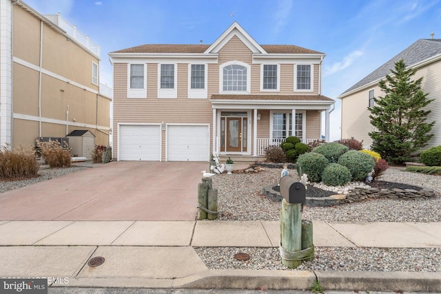 view of front of home featuring a porch and a garage