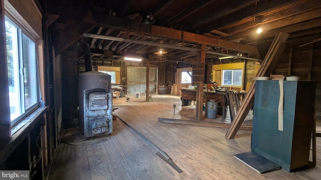 basement with wood-type flooring