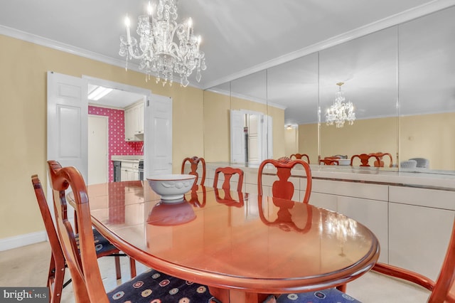 dining area with a notable chandelier and crown molding