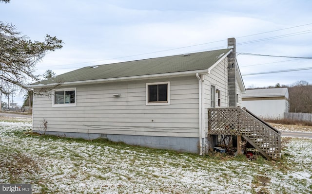 view of snow covered exterior