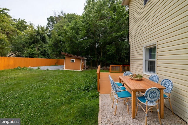 view of yard with a patio and a storage unit