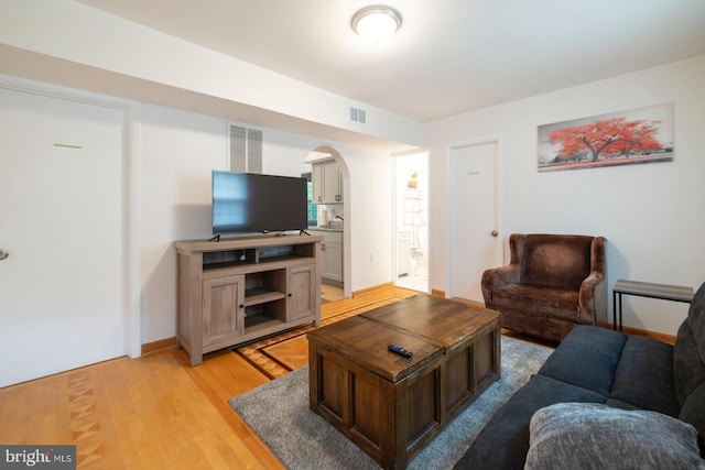 living room with light wood-type flooring