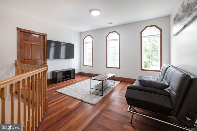 living room with dark wood-type flooring