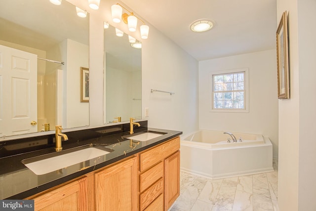 bathroom featuring vanity and separate shower and tub