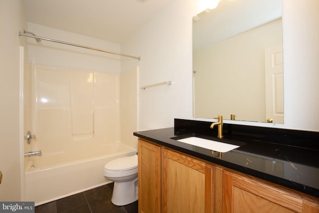 full bathroom featuring vanity, tile patterned floors, toilet, and bathtub / shower combination