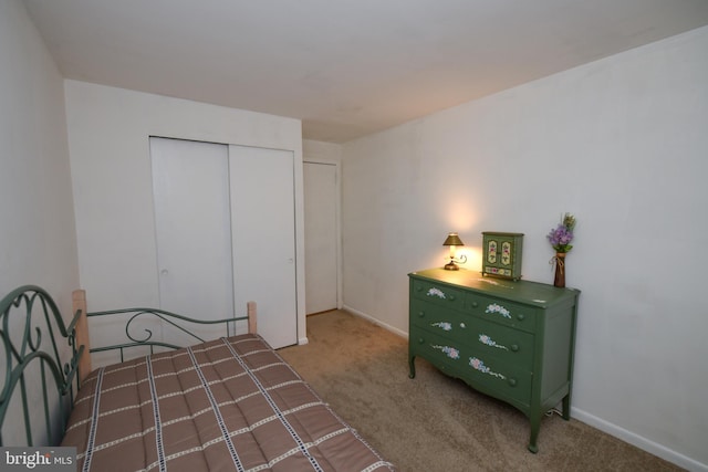 carpeted bedroom featuring a closet