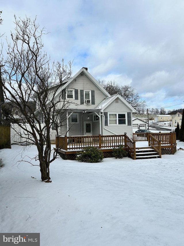 view of snow covered property