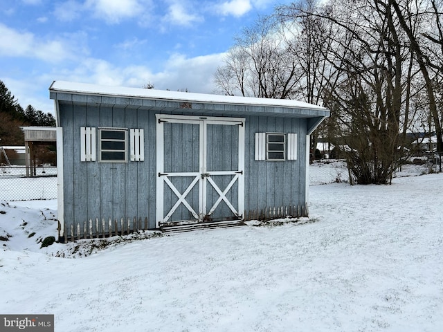 view of snow covered structure