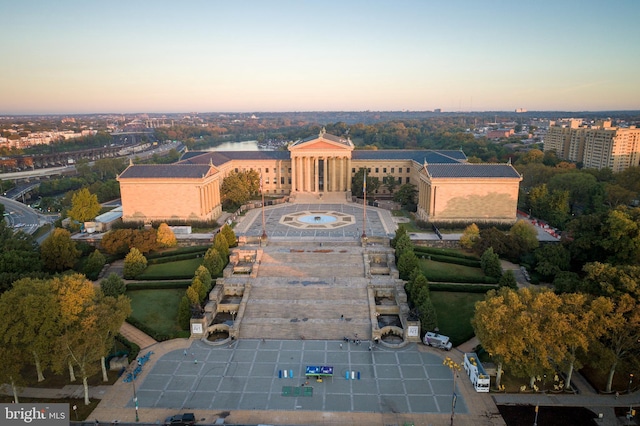 view of aerial view at dusk