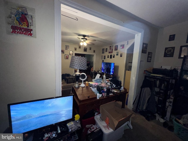 home office with ceiling fan