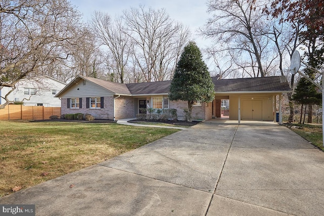 single story home with a front lawn and a carport