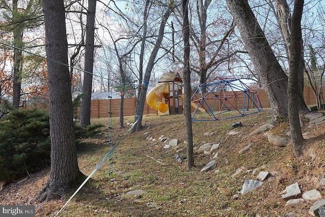 view of yard featuring a playground