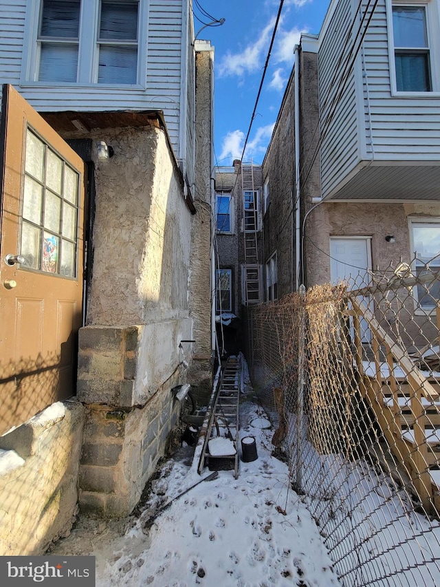 view of snow covered exterior