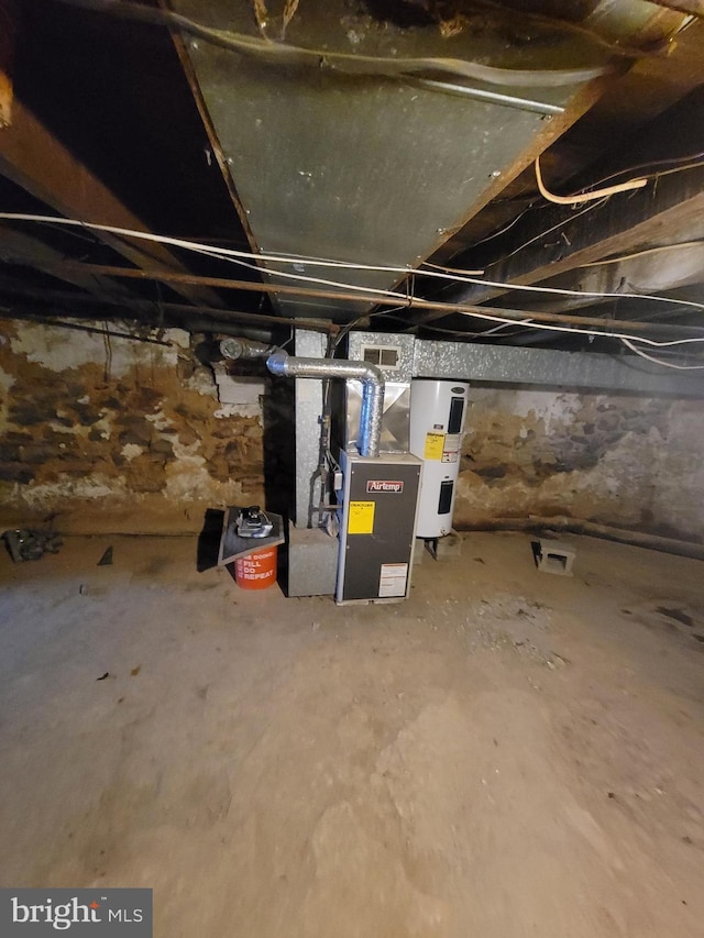 basement featuring electric water heater