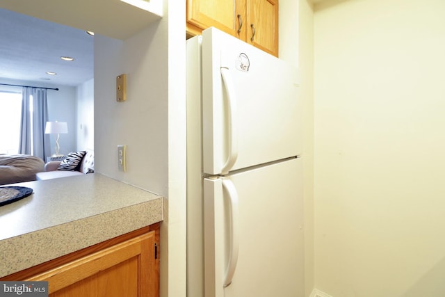 kitchen with white fridge