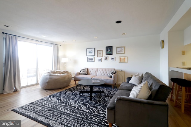 living room with hardwood / wood-style flooring