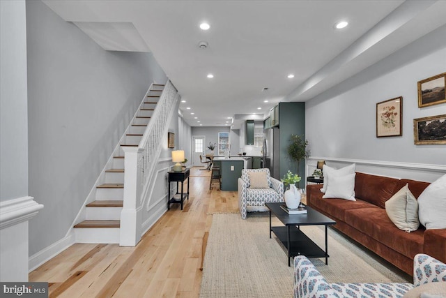 living room featuring light wood-type flooring