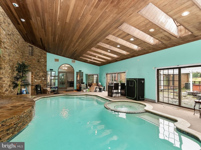 5641 Ridge Rd, Mount Airy, MD 21771 - view of swimming pool featuring a pool with connected hot tub and a skylight