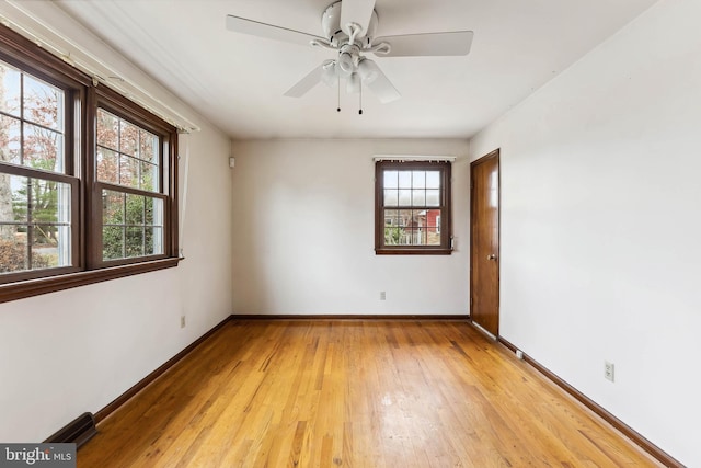 empty room featuring ceiling fan and light wood-type flooring