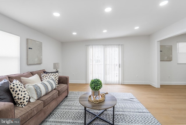 living room with light hardwood / wood-style floors