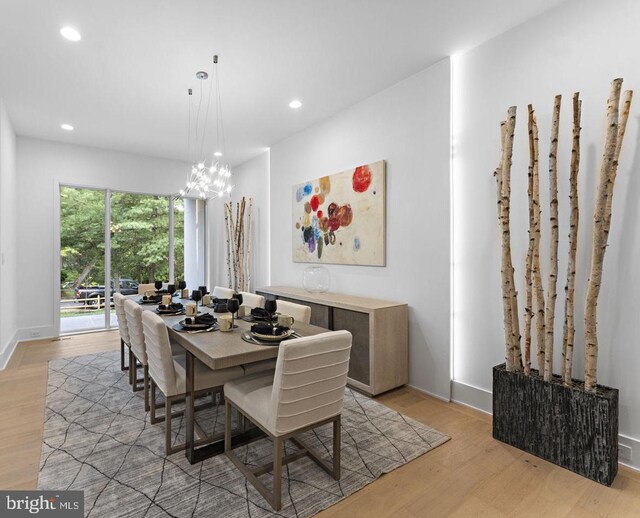 6330 Cross St, Mclean, VA 22101 - dining space with light wood finished floors, recessed lighting, a chandelier, and baseboards