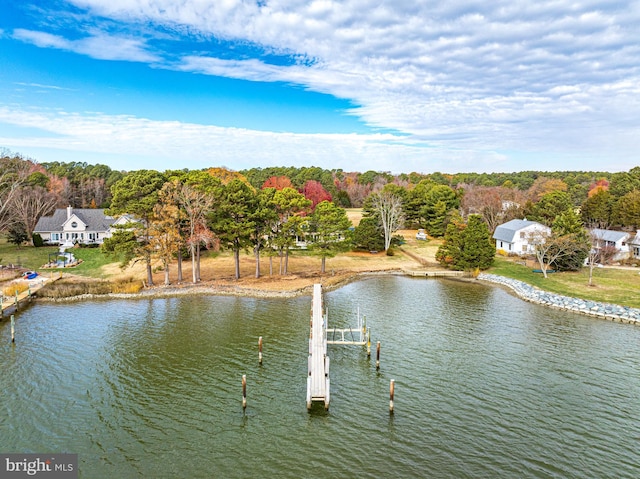 view of water feature with a dock