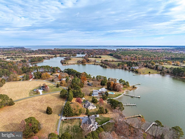 bird's eye view featuring a water view