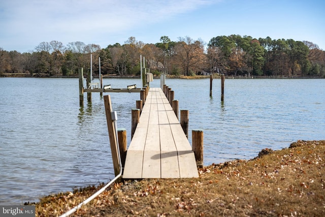 view of dock with a water view