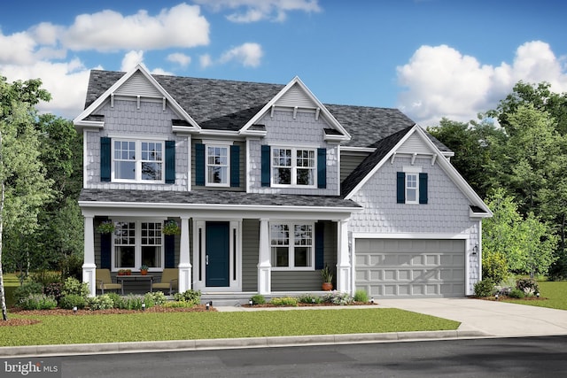 craftsman-style home featuring a front yard and a garage