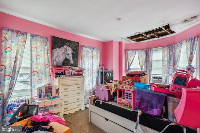 carpeted bedroom with multiple windows