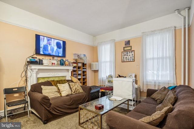 carpeted living room featuring a healthy amount of sunlight