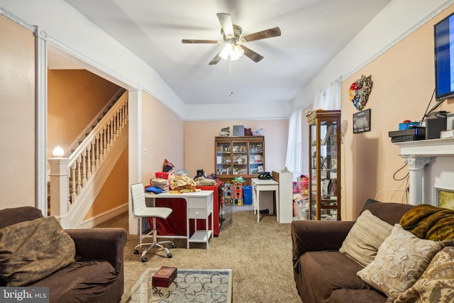 office with ceiling fan and carpet floors