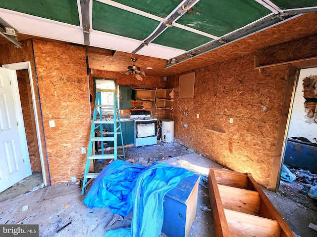 interior space featuring ceiling fan