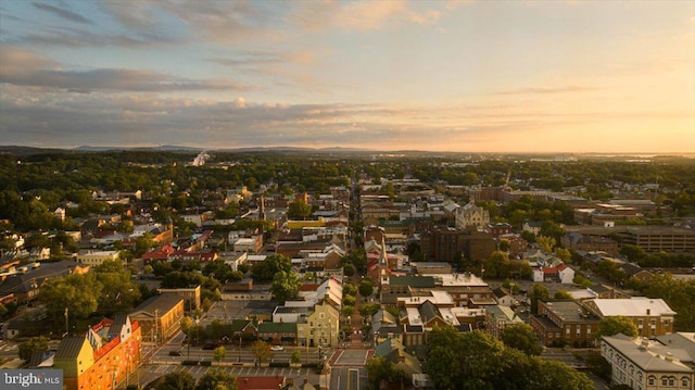 view of aerial view at dusk