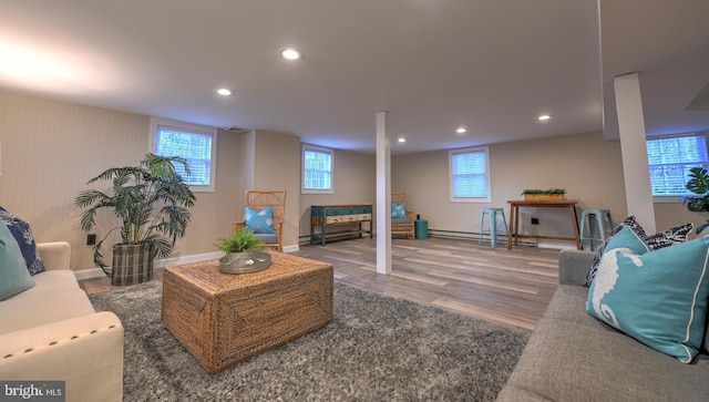 living room with hardwood / wood-style flooring