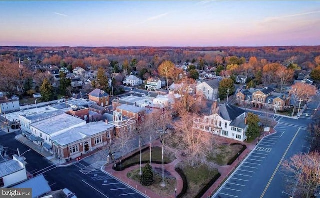 view of aerial view at dusk