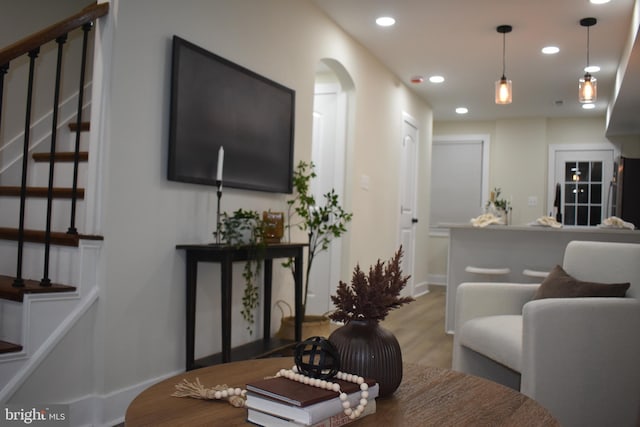 living room with light wood-type flooring