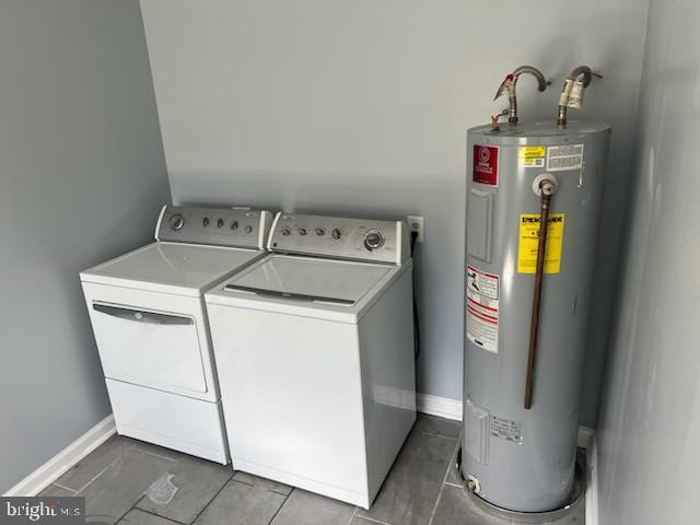 laundry room with washing machine and clothes dryer and electric water heater