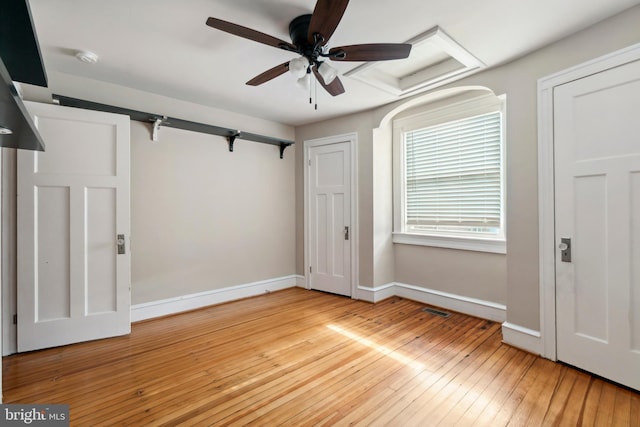 unfurnished bedroom featuring light hardwood / wood-style floors and ceiling fan