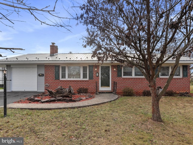 64 W Walter Ave, Greencastle, PA 17225 - ranch-style home featuring an attached garage, brick siding, driveway, a front lawn, and a chimney