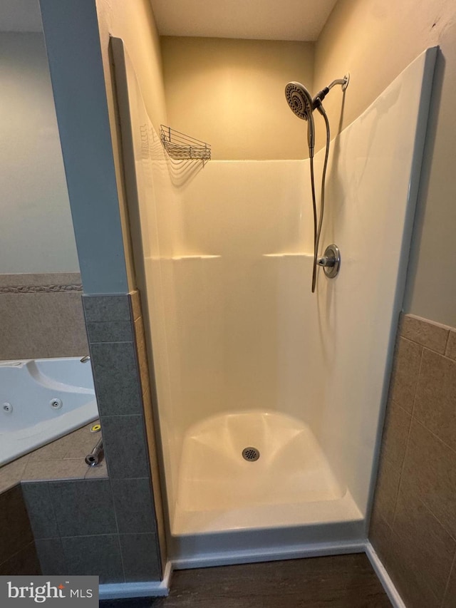 bathroom with plus walk in shower